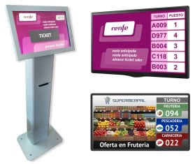 gestión de colas gestor turnos espera software publicidad sistema gestión contenidos expendedor ticket táctil televisión tv digital signage