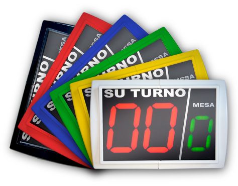 pantalla su turno led puesto de atención mesa ventanilla box gestión de colas carcasa colores control de tiempos de espera expendedor