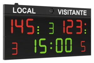 Marcador deportivo digital led modelo Pol75 Favero FC50H20 para deportes como baloncesto, voleibol, pelota vasca, fútbol sala, balonmano, hockey, waterpolo, ...