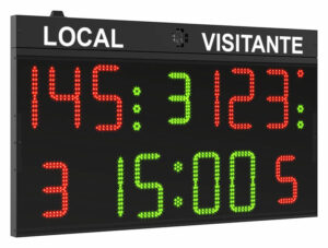 Marcador deportivo digital led modelo Pol100 Favero FC50H25 para deportes como baloncesto, voleibol, pelota vasca, fútbol sala, balonmano, hockey, waterpolo, ...
