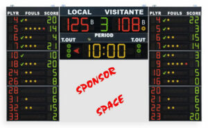 Marcador deportivo digital led modelo Pol300 Favero FS100 para deportes como baloncesto, voleibol, pelota vasca, fútbol sala, balonmano, hockey, waterpolo, ...