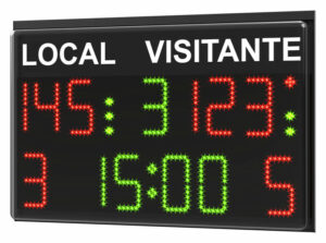 Marcador deportivo digital led modelo Pol65 Favero FC50H15 para deportes como baloncesto, voleibol, pelota vasca, fútbol sala, balonmano, hockey, waterpolo, ...