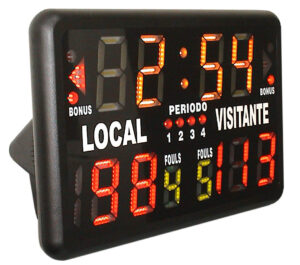 Marcador perel velleman electrónico portátil deportivo led para colocación sobremesa en polideportivos. Visualización de tanteador, posesión, faltas y tiempo de partido en los siguientes deportes: baloncesto, fútbol, rugby, voleibol, tenis, pádel, pelota vasca, fútbol sala, balonmano, boxeo, lucha, judo, kárate, hockey, tenis, bádminton, tenis de mesa, waterpolo, … Cronómetros electrónicos. Consola integrada.