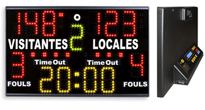 Marcador deportivo portátil led para los deportes de fútbol, baloncesto, balonmano, waterpolo, fútbol sala, etc. Opcionalmente alimentación con bateria y maletín de transporte