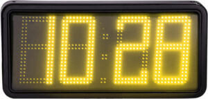 reloj temperatura led hora electrónico amarillo termómetro LAN POE exterior estanco luminosidad display calendario GPS